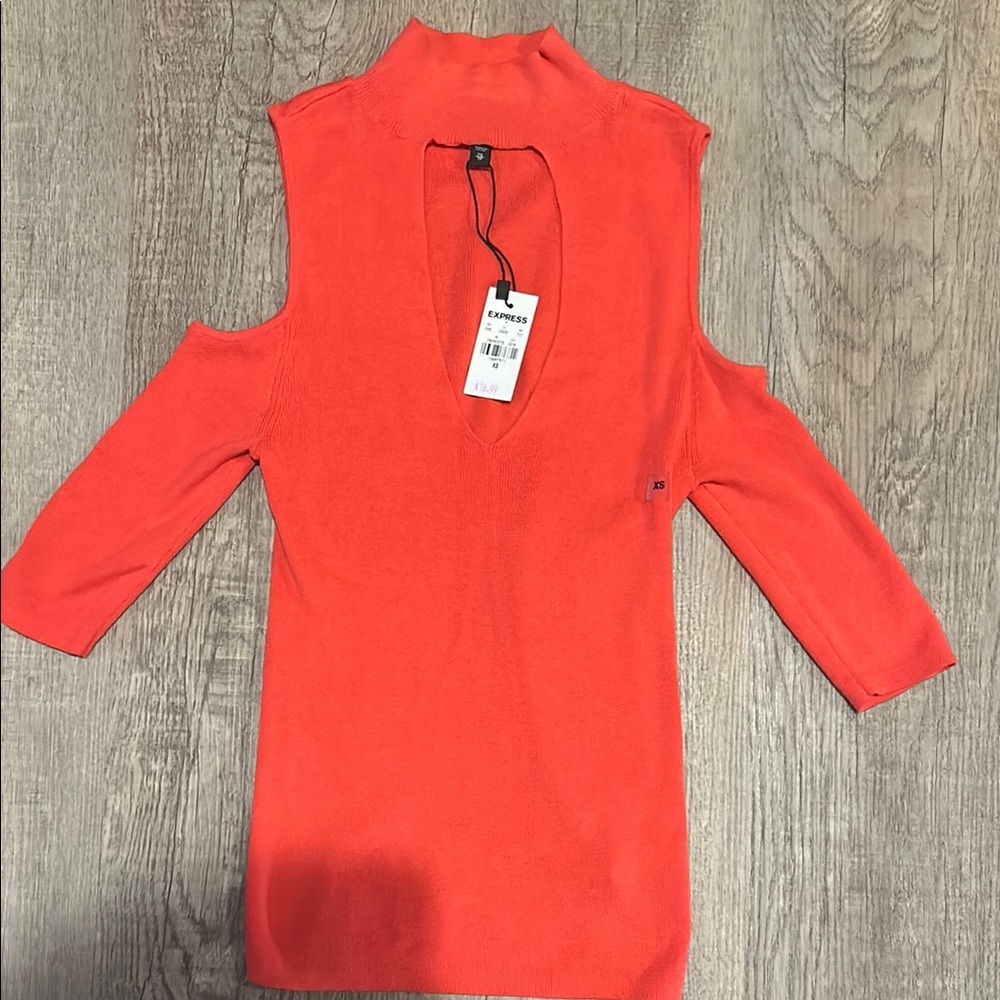 Express Orange Salmon Cold Shoulder Top